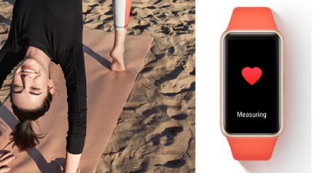 Disfruta los beneficios del yoga y monitorea tu progreso con la HUAWEI Band 6 .